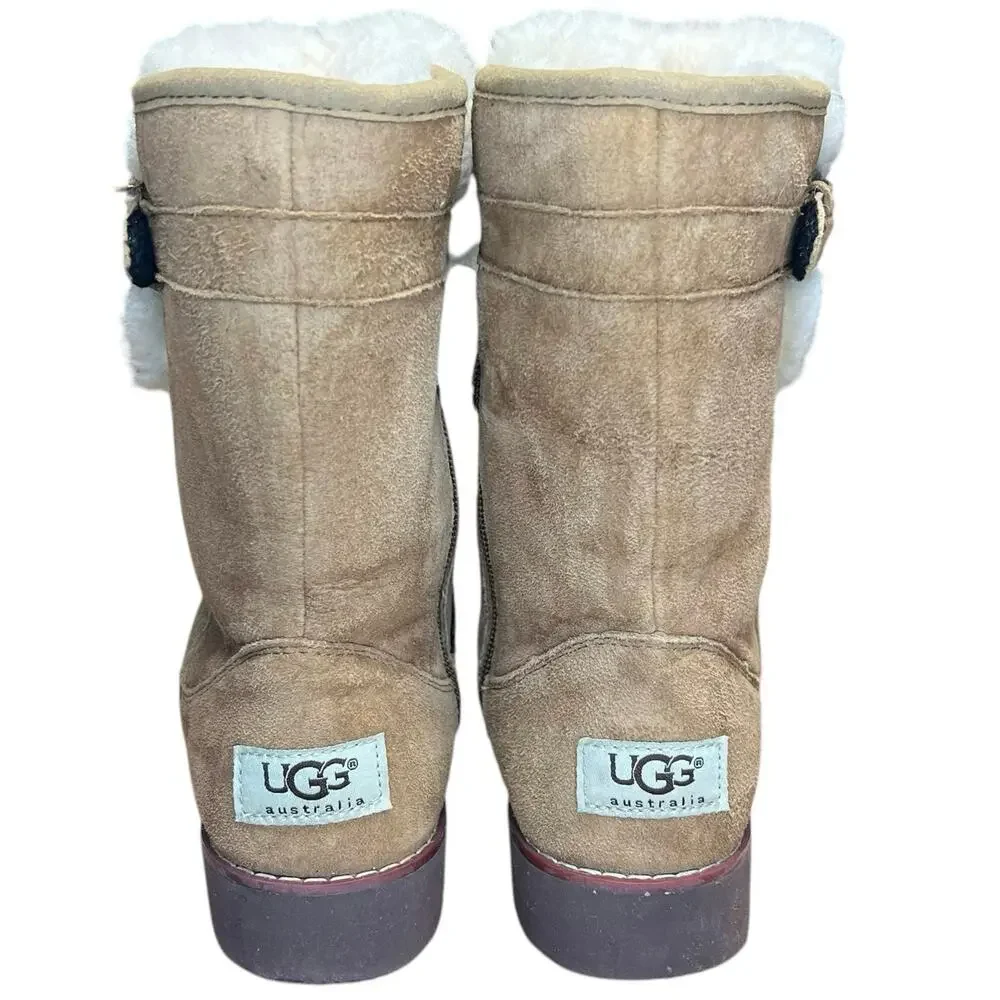 UGG Youth Size 4 EU 34 Skylir Chestnut Brown Suede Shearling Lined Boots Zipper